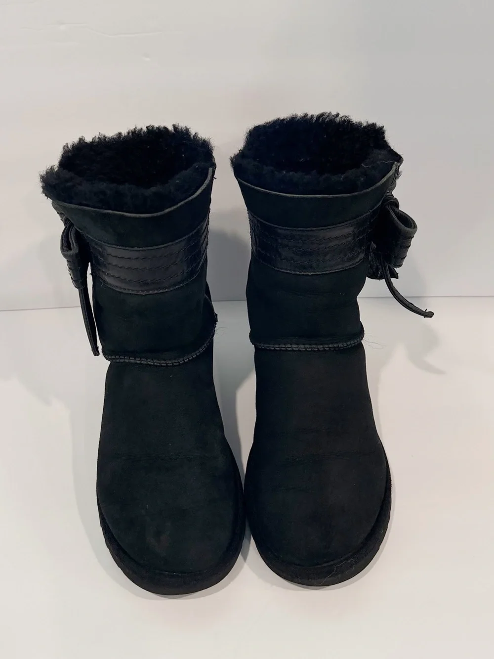 UGG Australia Josette Black Suede Sheepskin Bow Boots Women's 6